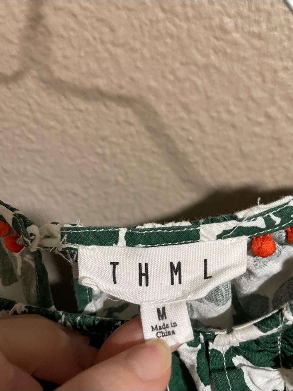 THML Women’s Green and White Floral Ruffle Sleeve Top - Picture 3 of 6